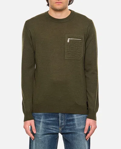 Fendi Pullover Wool Ff Emboss In Green