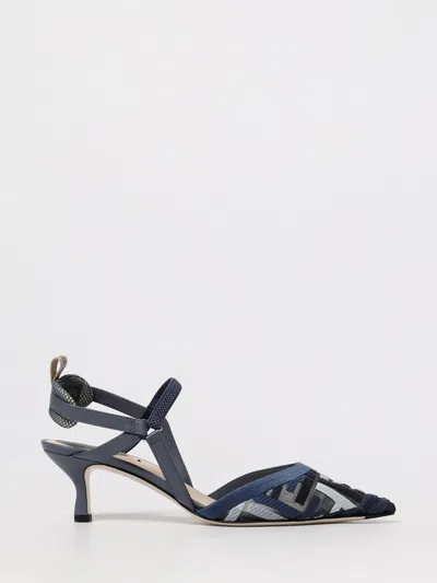 Fendi Colibri Ff Pointed Slingback Kitten Pumps In Blue