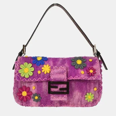 Pre-owned Fendi Purple Felt Patchwork Baguette Handbag