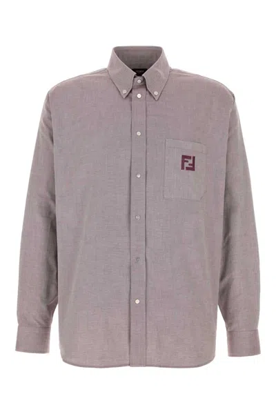 Fendi Comfort-fit Iridescent Oxford Cotton Long-sleeve Button-down Shirt With Chest Pocket In Pink