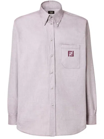 Fendi Purple Oxford Shirt In Multi