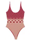 Fendi Graphic High Leg Scoop Neck Swimsuit In Brown