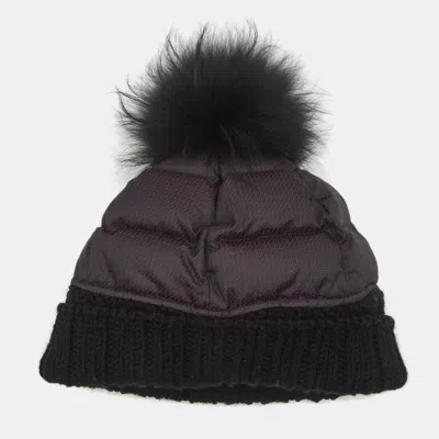 Pre-owned Fendi Purple/black Ff Jacquard Nylon Fur Trim Beanie M