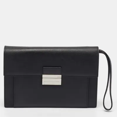Pre-owned Fendi Push Lock Black Leather Wristlet Clutch