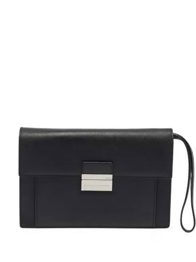 Pre-owned Fendi Push-lock Wristlet Clutch Bag In Black