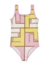 Fendi Junior Girl Ff One-piece Swimsuit In Pink & Purple