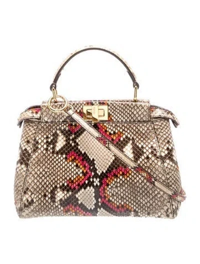 Pre-owned Fendi Python Peekaboo Mini In Neutrals