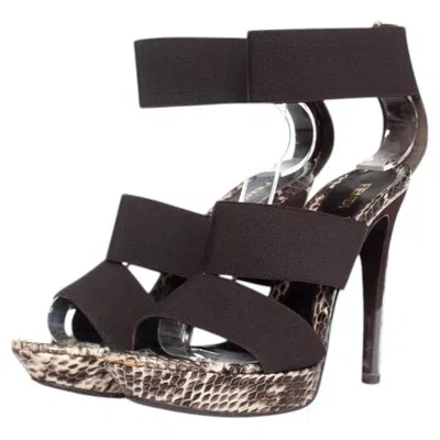 Pre-owned Fendi , Python Sandal With Elastic Straps In Black