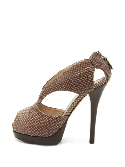 Pre-owned Fendi Python-texture Cut-out Sandals In Brown