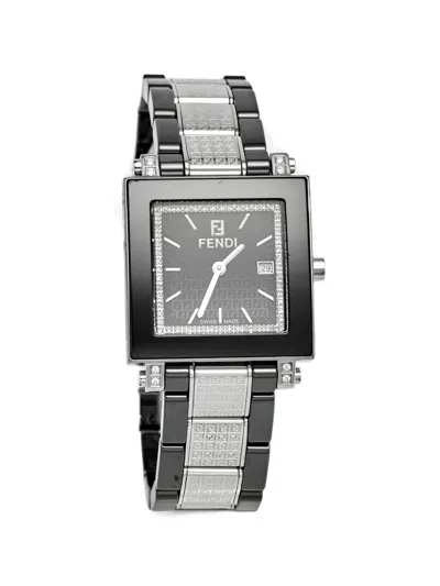 Pre-owned Fendi Quadro 30mm Diamond Watch In 黑色