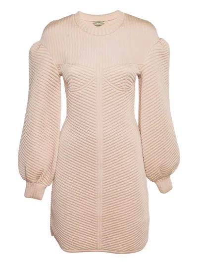 Pre-owned Fendi Quilted Balloon-sleeve Dress In Pink