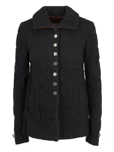 Pre-owned Fendi Quilted Buttoned Jacket In Black