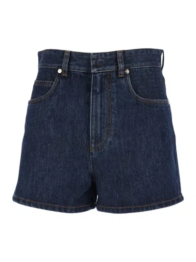 Fendi Women Blue Shorts With Logo Patch On The Rear In Denim Woman In Multi
