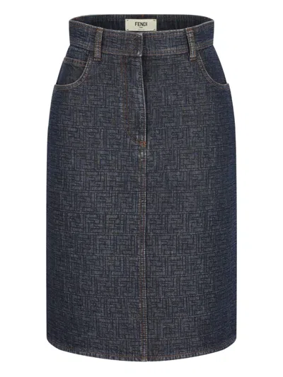 Fendi Quilted Five-pocket Skirt In Blue