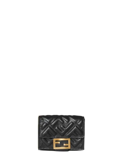 Fendi Quilted Lamb Skin Wallet In Black