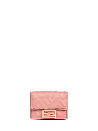Fendi Quilted Lambskin Tri-fold Wallet In Pink
