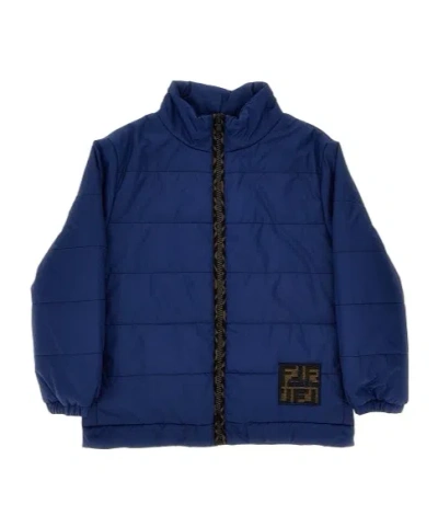 Fendi Quilted Logo-plaque Jacket In Blue