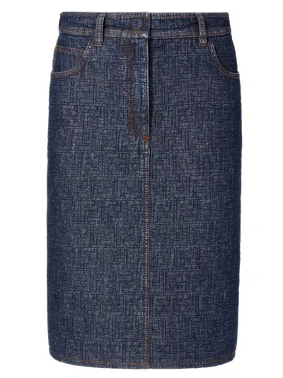 Fendi Quilted Midi Skirt With Belt Loops And 5-pocket Design In Blue