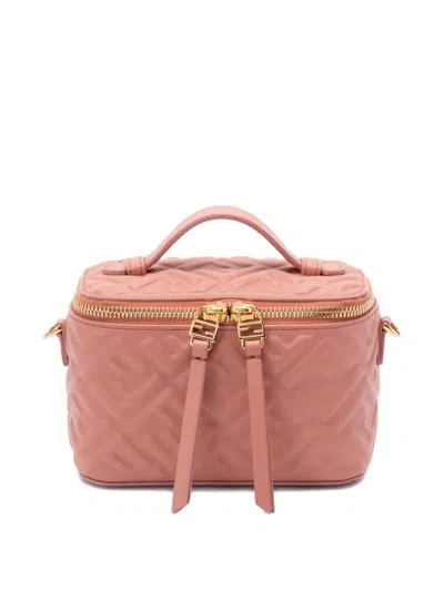 Fendi Vanity Leather Shoulder Bag With Ff Motif In Pink