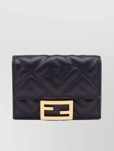 Fendi Quilted Trifold Wallet + Coin Purse In Grey