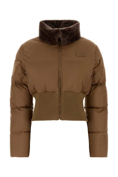 Fendi Women Camel Polyester Down Jacket In Animal Print