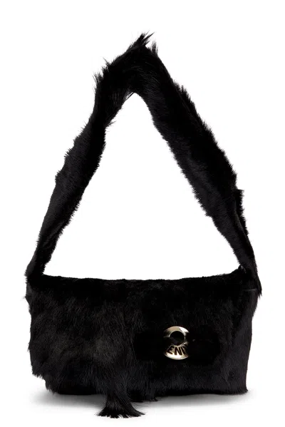 Pre-owned Fendi Rabbit & Mink Fur Baguette Shoulder Bag In Black