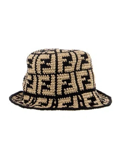 Pre-owned Fendi Raffia Braided Bucket Hat In Black