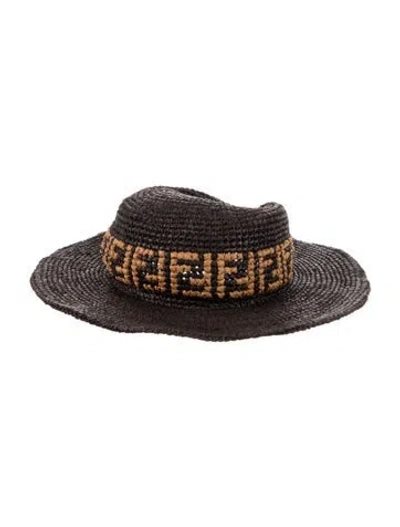 Pre-owned Fendi Raffia Bucket Hat In Brown