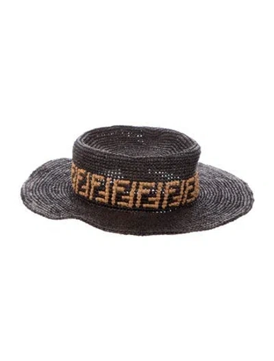 Pre-owned Fendi Raffia Bucket Hat In Brown
