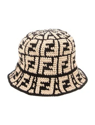Pre-owned Fendi Raffia Bucket Hat In Neutral