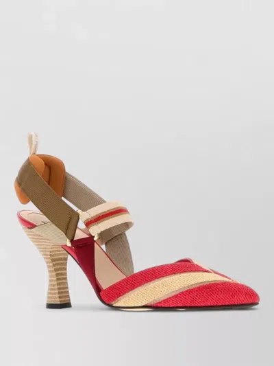 Fendi Raffia Colibrì Slingback Pumps Striped Contrast In Red