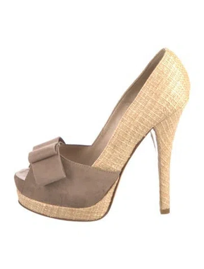 Pre-owned Fendi Raffia Colorblock Pattern Pumps In Neutral