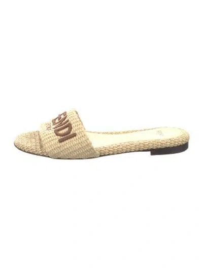 Pre-owned Fendi Raffia Graphic Print Slides In Neutrals