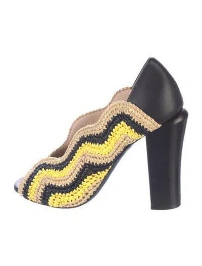Pre-owned Fendi Raffia Striped Mules In Blue
