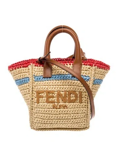 Pre-owned Fendi Raffia Sunshine Mini In Neutrals