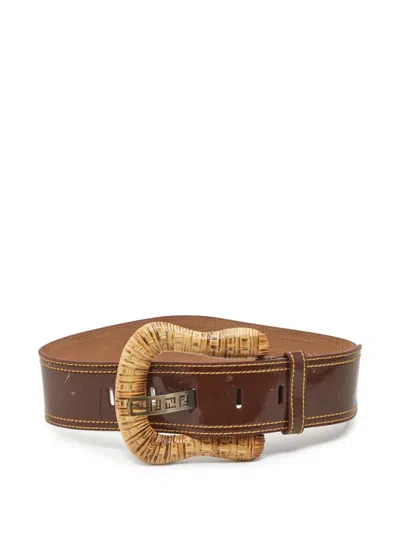 Pre-owned Fendi Raffia-woven Buckle Belt In Brown