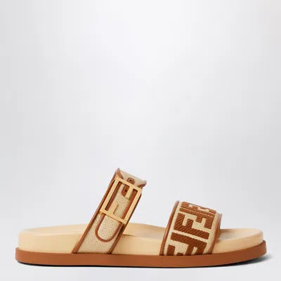 Fendi Rafia Slide Sandals With Feel-on Comfort In Neutral