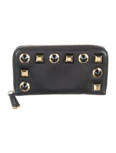 Pre-owned Fendi Rainbow Studded Continental Leather Continental Wallet In Black