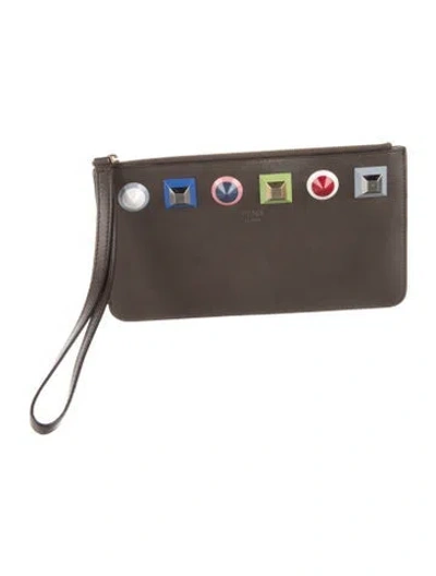 Pre-owned Fendi Rainbow Studs Clutch In Brown