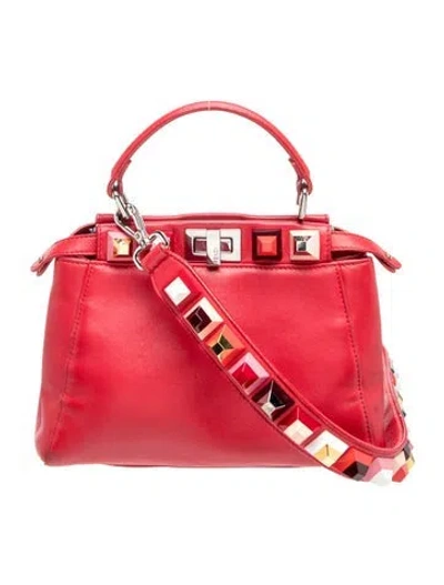 Pre-owned Fendi Rainbow Studs Peekaboo Mini In Red