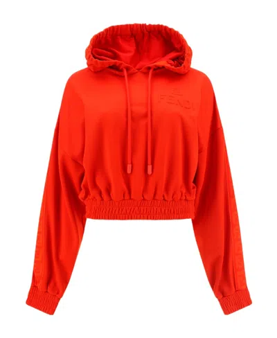 Fendi Raised-logo Cropped Hoodie In Red