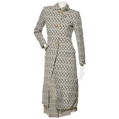 Pre-owned Fendi Rare  Monogram Wool & Silk 3-piece Skirt Suit Set In Gray