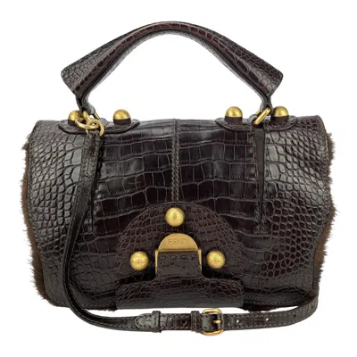 Pre-owned Fendi Rare Limited Edition  F3 Secret Code Bag Brown Alligator Mink Fur Satchel
