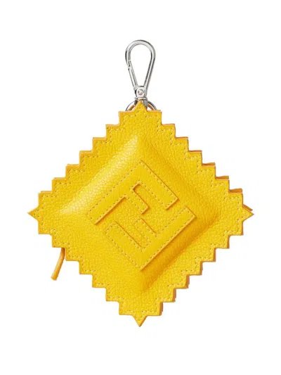 Fendi Raviolo Leather Charm Accessories In Yellow