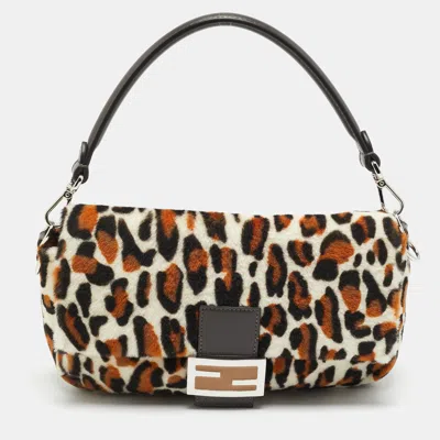 Pre-owned Fendi Re-edition Baguette Multicolor Leopard Print Sheep Fur Bag