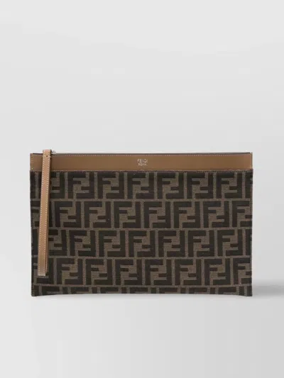 Fendi Rectangle Wrist Strap Clutch Bag In Brown