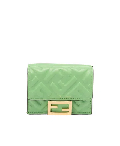Fendi Rectangular Trifold Wallet In Green