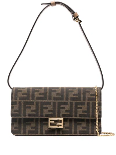 Fendi Wallet On Chain Ff Jacquard Baguette In Brown