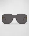 Fendi Rectangular Metal Shield Sunglasses In Gray