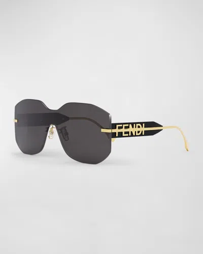 Fendi Rectangular Metal Shield Sunglasses In Black